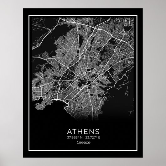 Athene City Map - Athnes Black Map Poster (Voorkant)