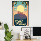 Athene Dreamscape: Retro reizen in het midden van  Poster (Thuiskantoor)