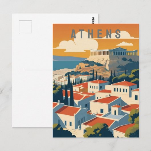 Athene Griekenland Acropolis bij zonsondergang Ret Briefkaart (Voorkant / Achterkant)