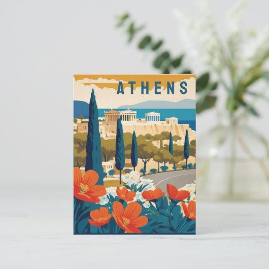 Athene Griekenland Acropolis Lente Bloemen Reizen  Briefkaart (Staand voorkant)