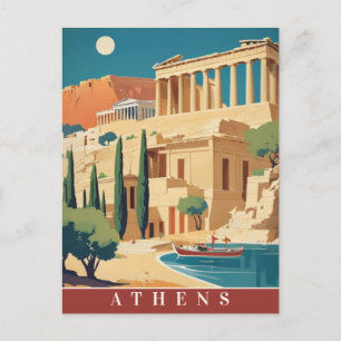 Athene Griekenland Acropolis Retro Vintage Travel  Briefkaart