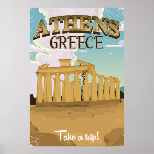 Athene Griekenland acropolis vintage reisposter Poster (Voorkant)
