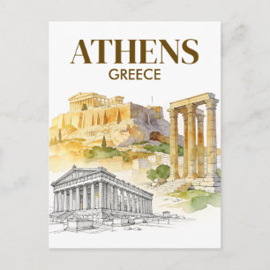 Athene Griekenland Akropolis Aquarel Schets Reis Briefkaart