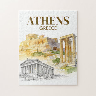Athene Griekenland Akropolis Aquarel Schets Reis Legpuzzel