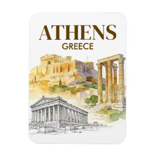 Athene Griekenland Akropolis Aquarel Schets Reizen Magneet