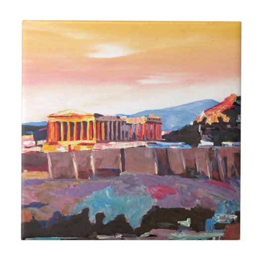Athene Griekenland akropolis op zonsondergang Tegeltje (Voorkant)