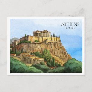 Athene Griekenland Aquarel Ansichtkaart   Historis Feestdagenkaart