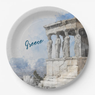 Athene Griekenland Aquarel Ruïnes Papieren Borden Bordje