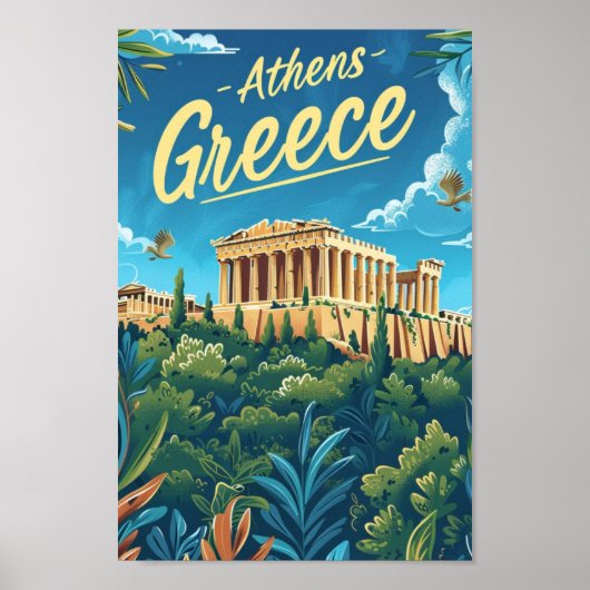 Athene Griekenland Beroemde Vintage Reisplaats Poster (Voorkant)