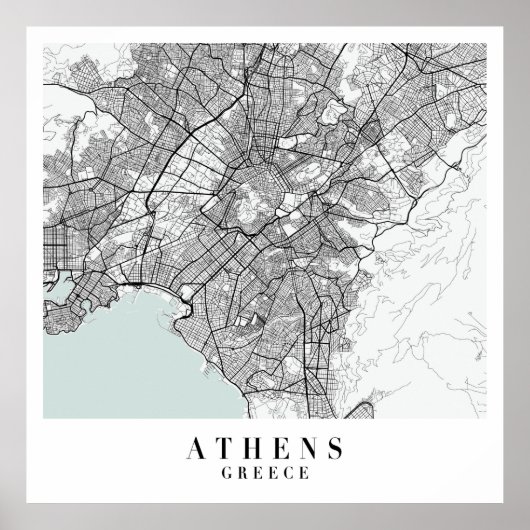 Athene Griekenland Blue Water Street Map Poster (Voorkant)