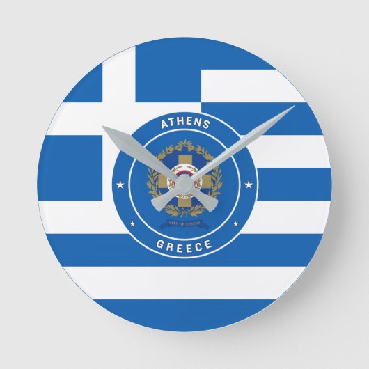 Athene, Griekenland Emblem & Vlag Ronde Klok (Voorkant)