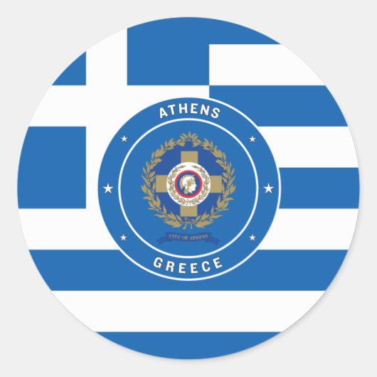 Athene, Griekenland Emblem & Vlag Ronde Sticker (Voorkant)