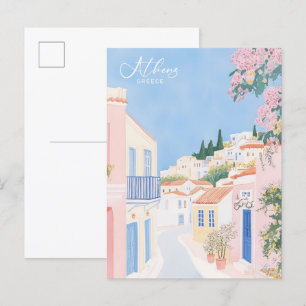 Athene Griekenland Gouache Schilderillustratie Rei Briefkaart