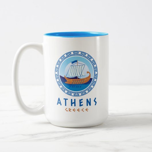 Athene, Griekenland Grieks scheepsontwerp Tweekleurige Koffiemok (Links)