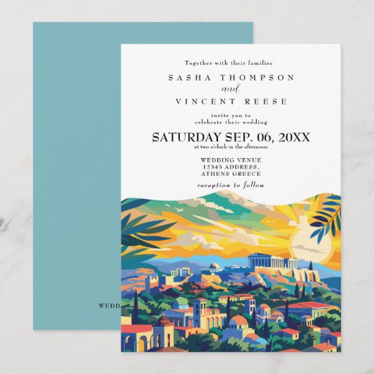 Athene Griekenland Huwelijksuitnodiging Retro Kaart (Voorkant / Achterkant)