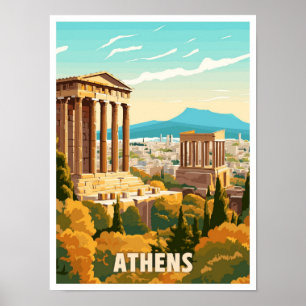 Athene Griekenland Kunst Vintage Reizen Illustrati Poster