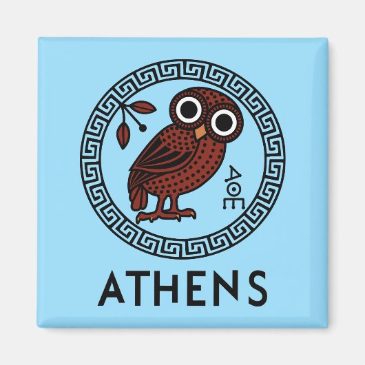 Athene, Griekenland met Atheense Uil & Meander Pat Magneet (Voorkant)