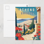 Athene Griekenland Reis kunst met rode bloemen Briefkaart (Voorkant / Achterkant)