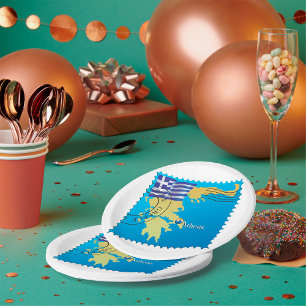 Athene Griekenland Reisstempel Griekse vlag en kaa Papieren Bordje