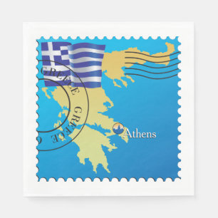 Athene Griekenland Reisstempel Griekse vlag en kaa Servet