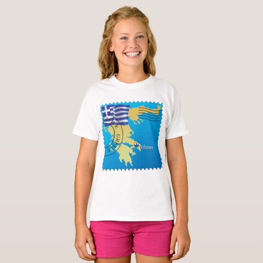 Athene Griekenland Reisstempel Griekse vlag en kaa T-shirt (Voorkant volledig)