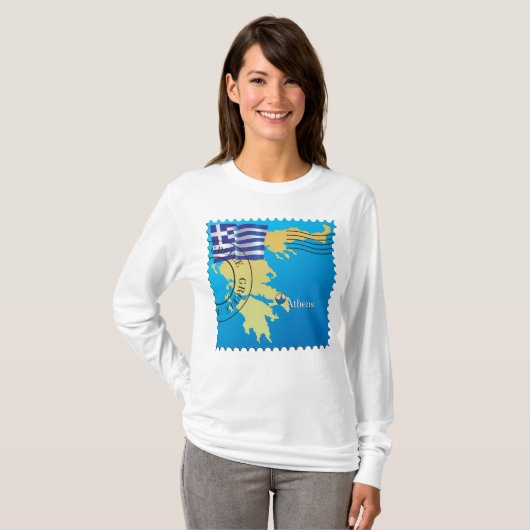 Athene Griekenland Reisstempel Griekse vlag en kaa T-shirt (Voorkant volledig)