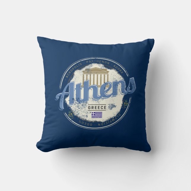 Athene Griekenland Retro Acropolis  Souvenir Kussen (Voorkant)