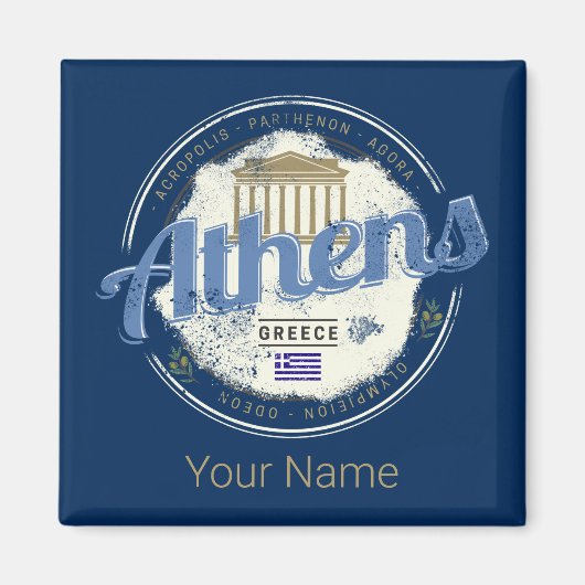 Athene Griekenland Retro Acropolis  Souvenir Magneet (Voorkant)