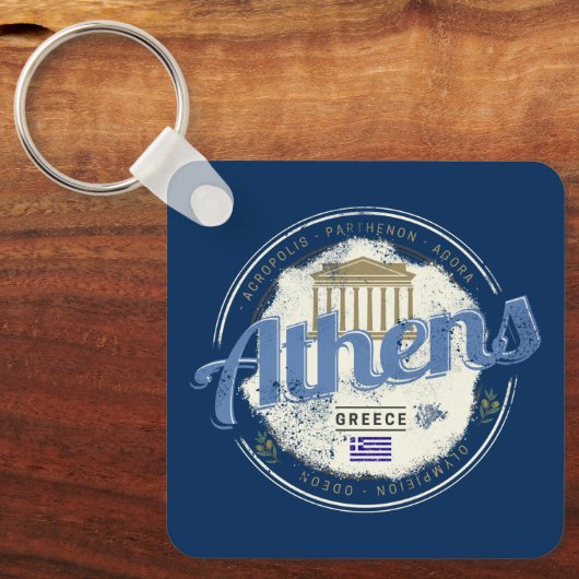 Athene Griekenland Retro Acropolis Souvenir Sleutelhanger (Voorkant)