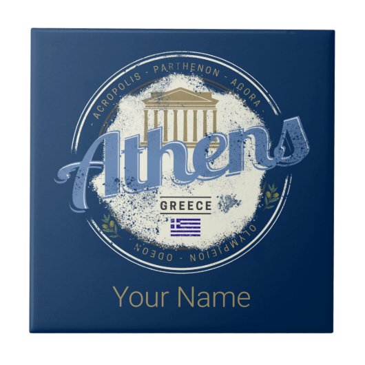 Athene Griekenland Retro Acropolis  Souvenir Tegeltje (Voorkant)