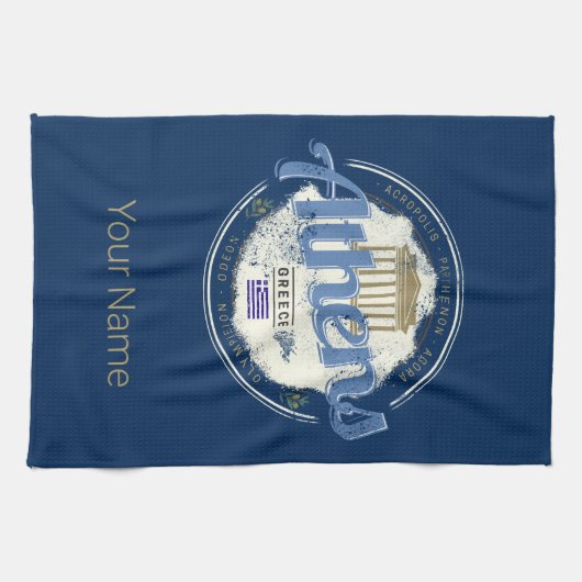 Athene Griekenland Retro Acropolis  Souvenir Theedoek (Horizontaal)
