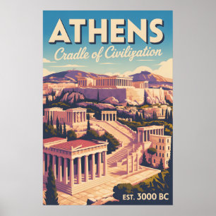 Athene Griekenland Retro Silhouette Stadslandschap Poster