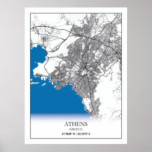 Athene Griekenland Stadskaarten Eenvoudig minimuma Poster