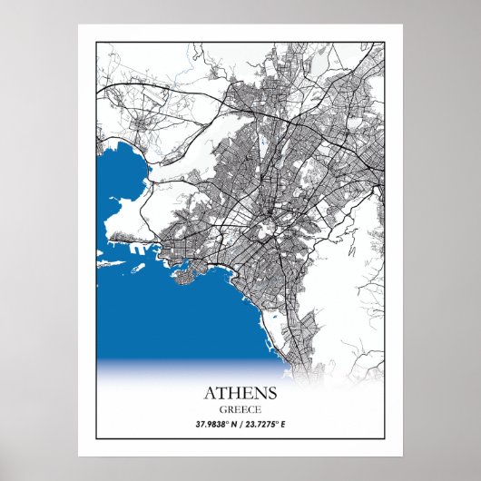 Athene Griekenland Stadskaarten Eenvoudig minimuma Poster (Voorkant)
