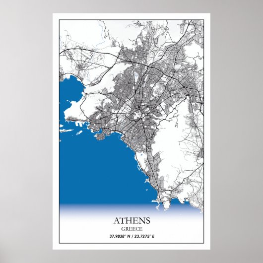 Athene Griekenland Stadskaarten Eenvoudig minimuma Poster (Voorkant)