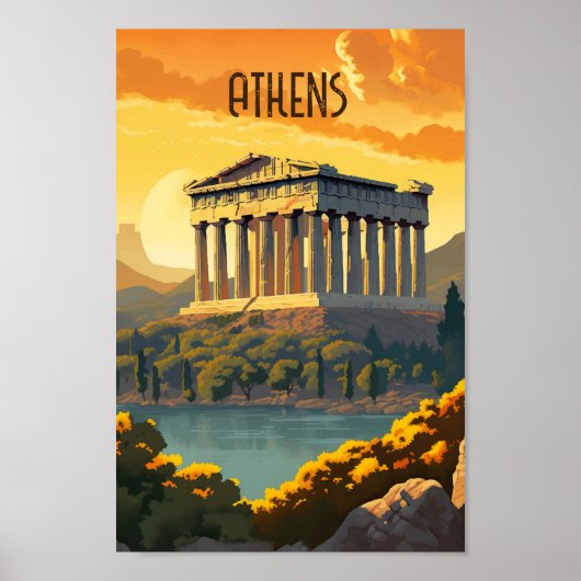 Athene Griekenland Vintage Beroemde Reisplaats Poster (Voorkant)