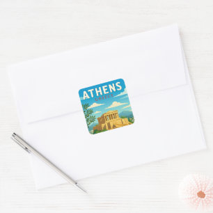 Athene Griekenland Vintage Reis Parthenon Acropo Vierkante Sticker