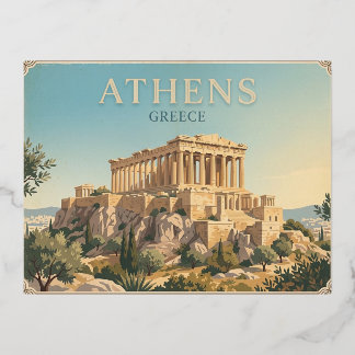 Athene Griekenland Vintage Reisansichtkaart Folie Feestdagen Briefkaart
