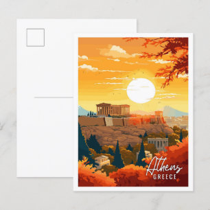 Athene Griekenland vintage reisillustratie Briefkaart