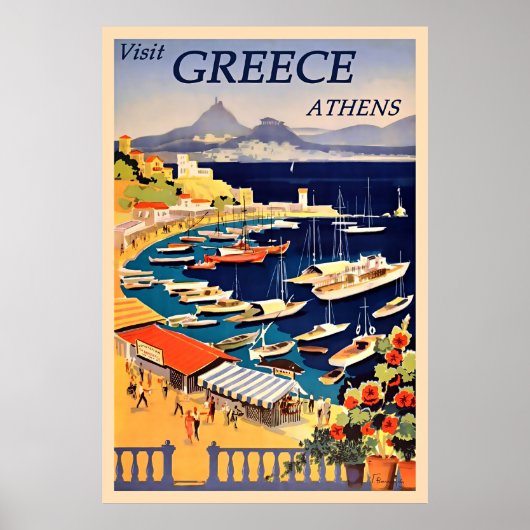 Athene, Griekenland Vintage Travel Poster (Voorkant)