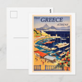 Athene, Griekenland Vintage Travel Poster Briefkaart (Voorkant / Achterkant)