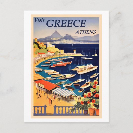 Athene, Griekenland Vintage Travel Poster Briefkaart (Voorkant)