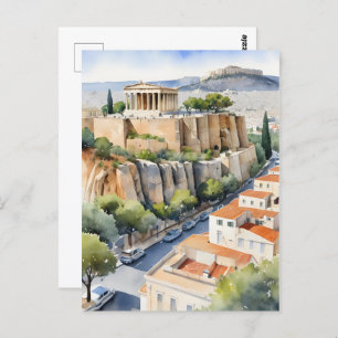 Athene Griekenland waterverf art Briefkaart