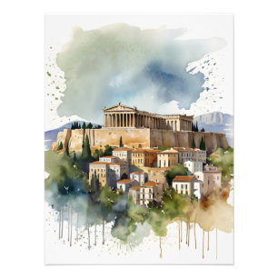 Athene Griekenland waterverf art Foto Afdruk