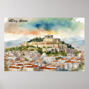 Athene Griekenland Waterverf schilderij Panorama U Poster