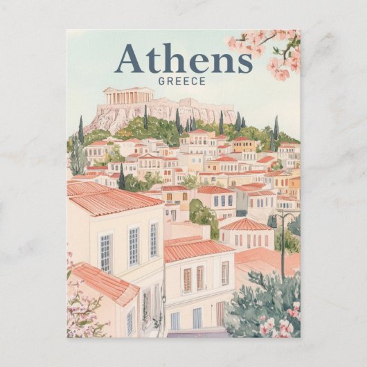 Athene Griekenland Waterverf Schilderij Reizen Briefkaart (Voorkant)