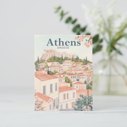Athene Griekenland Waterverf Schilderij Reizen Briefkaart (Staand voorkant)