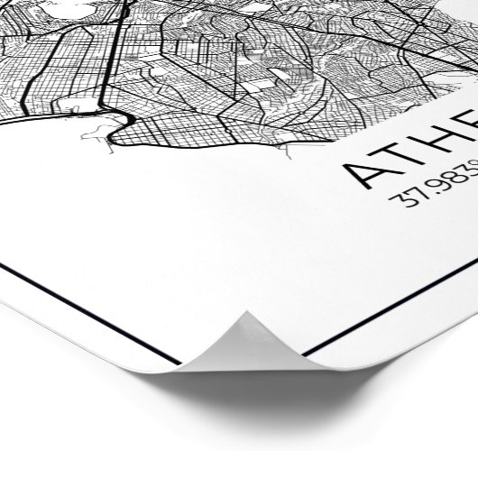 Athene Map - Athnes Black en White Map Poster (Hoek)