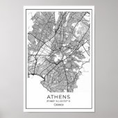 Athene Map - Athnes Black en White Map Poster (Voorkant)
