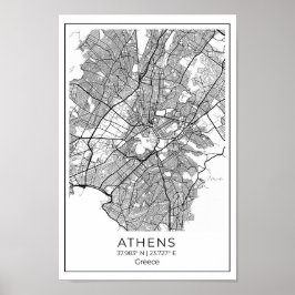 Athene Map - Athnes Black en White Map Poster